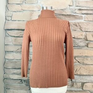 Austin Reed Womens Silk Blend Ribbed Turtleneck Sweater Terracotta Orange Large